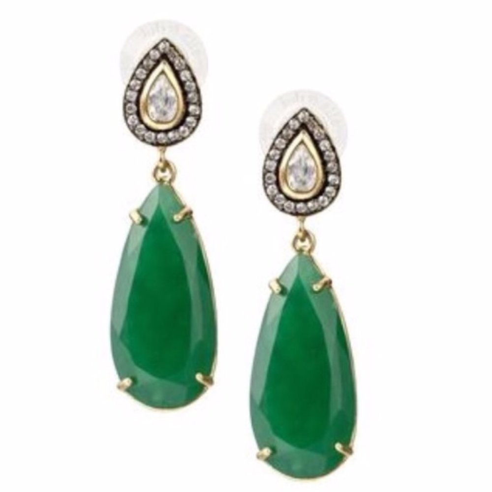 :: Stella & Dot~Ultra-RARE~Retired Emerald + Gold Liz Drop Earrings - Picture 4 of 9